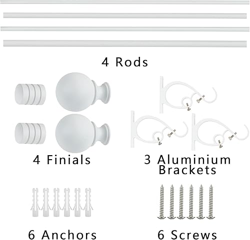 Miniatura 4 de Kemmie Barra de cortina clásica de 1 pulgada con remates redondos y de barril, barra de cortina telescópica doble simple, 36-72 pulgadas, blanco mate