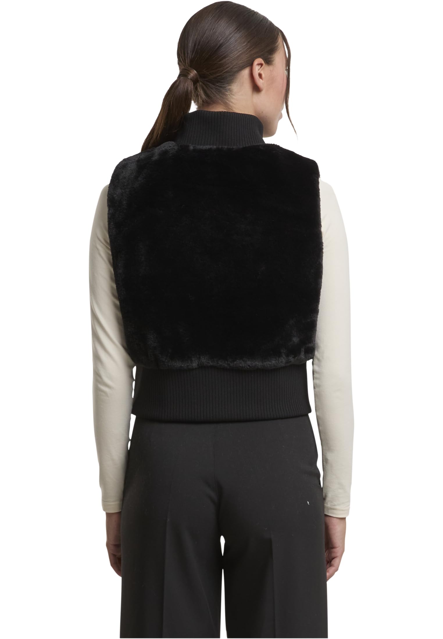 Urban Classics Ladies Cropped Faux Fur Vest Donna Gilet nero