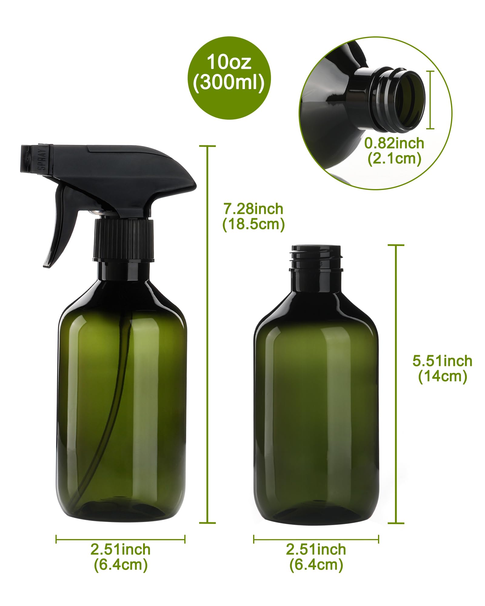 Spray Pulverizador 300ml Bote Atomizador Plastico Reutilizable con Boquilla Ajustable 2Pcs Verde Oscuro