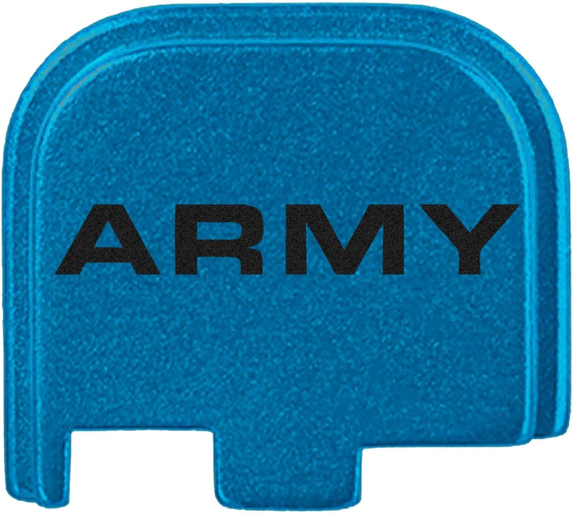 NDZ Performance Slide Cover Back Plate for Glock 43 43X 48 & PSA Dagger Micro – Aluminum Upgrade with Black Engraving – Army Text – Blue