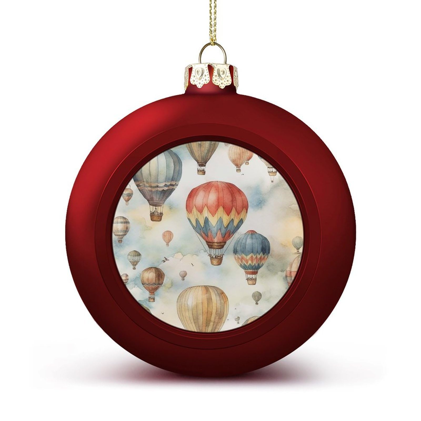 Watercolor Hot Air Balloon Christmas Balls Ornaments for Xmas Christmas Tree 1.6" Hanging Shatterproof Xmas Balls Hanging Decor Pendants for Holiday Party Outdoor Indoor DIY Craft Supplies