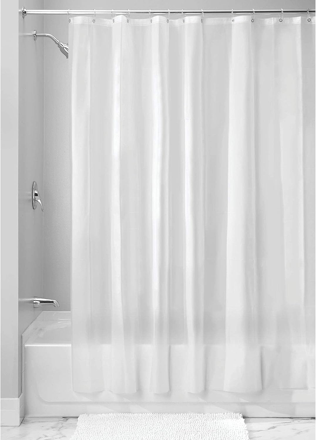 D&M - Cortina de ducha con patas de garra, 180 x 70 pulgadas, forro de plástico transparente, extra ancha para baño, con 36 ganchos de metal, PEVA, duradera, impermeable, color blanco translúcido