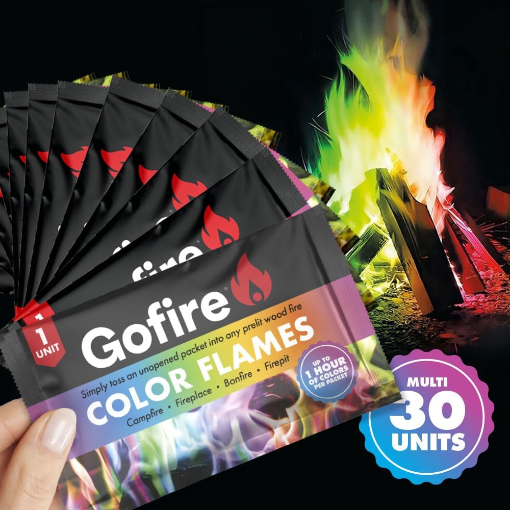 GOFIRE Color Flame Packets - Safe for Indoor & Outdoor Use, 1 Hour Burn - 30 Pack - Multicolor