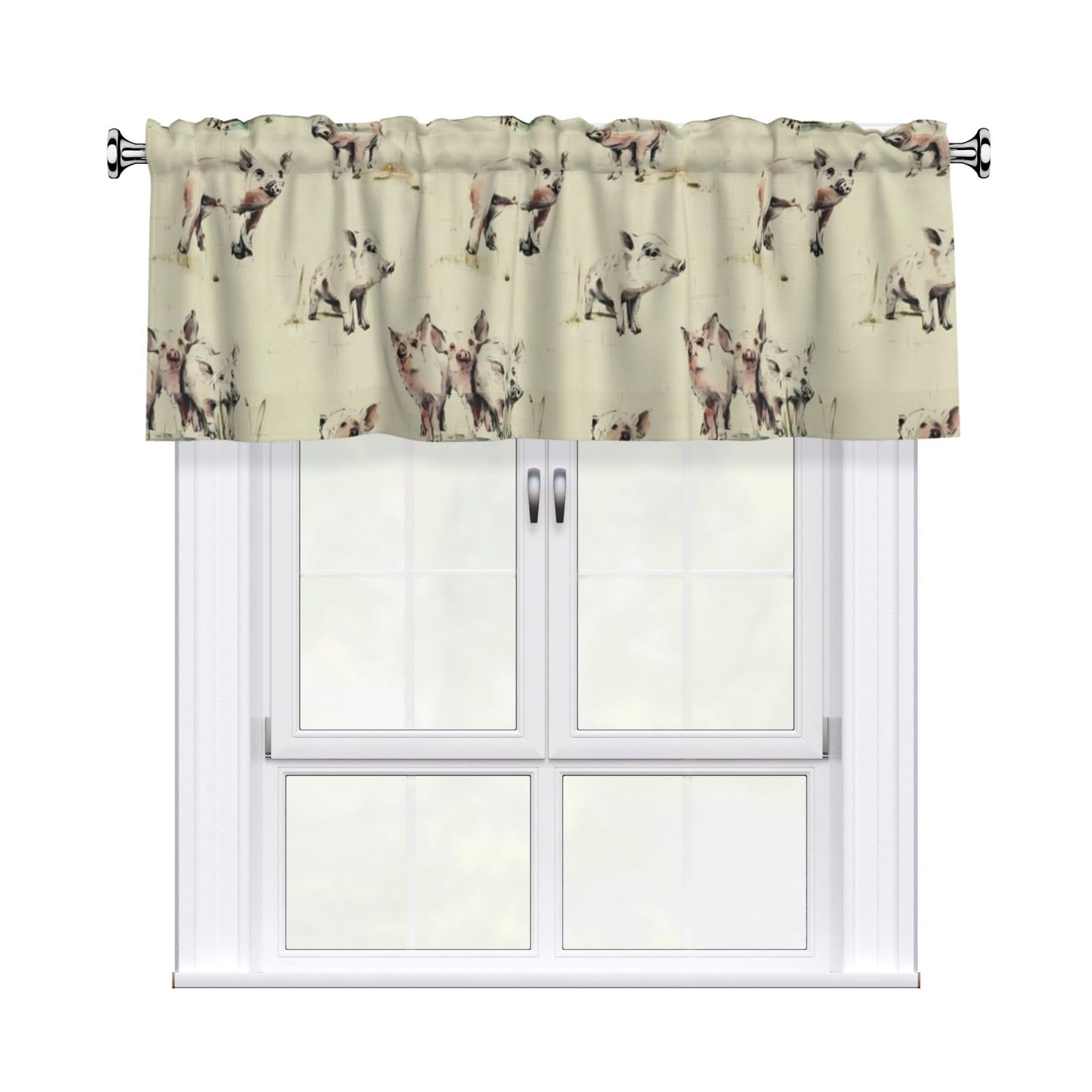 HJFCZH WHJSSF Pig Background Prints 54x18in Curtain Valance - Peach Skin Polyester Kitchen Cover with Light Filtering Floral & 3" Rod Pocket