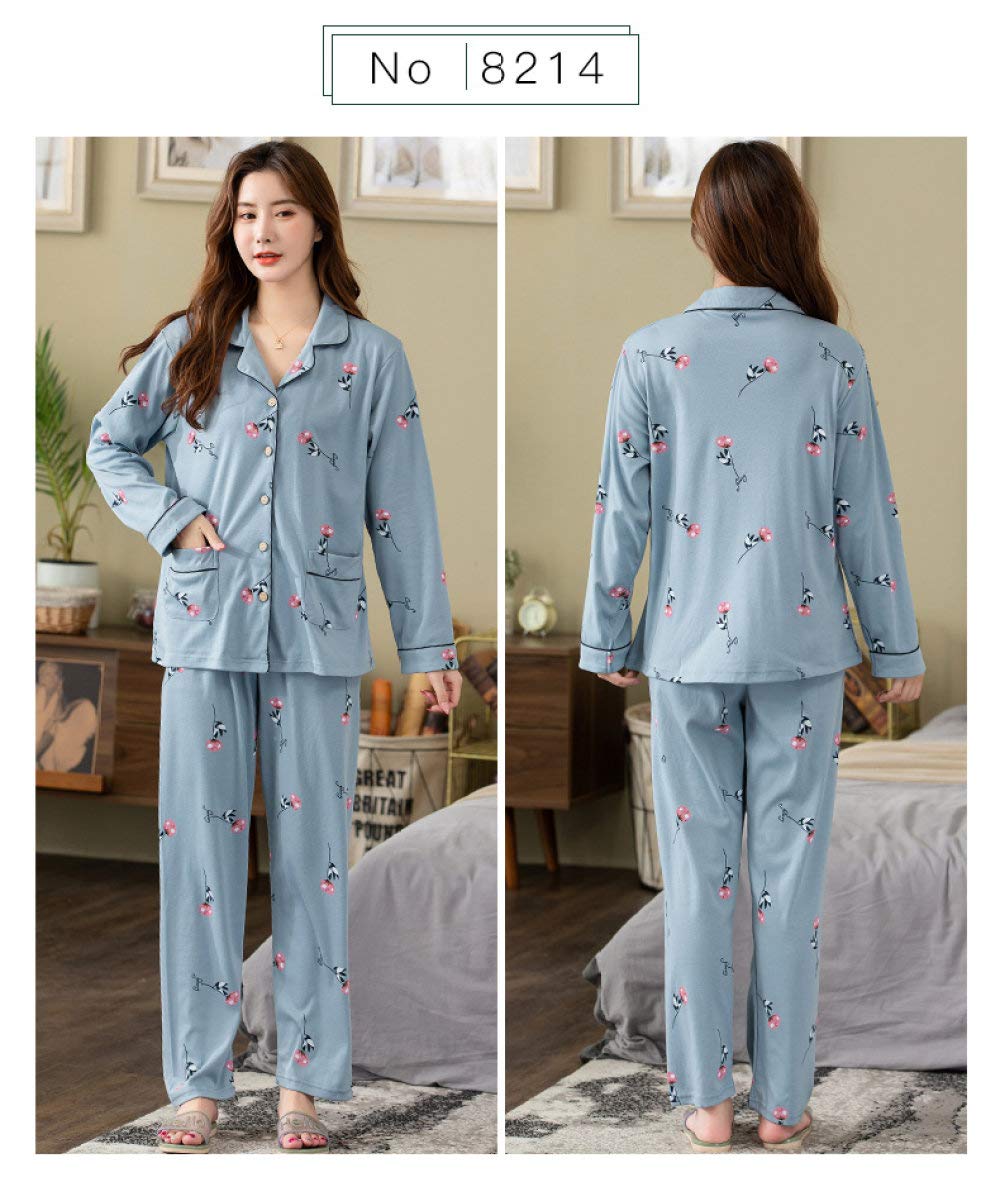 Conjunto De Pijamas De Mujer,Conjunto De Pijamas De Algodón Suave Con Estampado De Botones Conjuntos De Pijamas Con Bolsillos Ropa De Dormir De Manga Larga Tallas Grandes Ropa De Dormir Ropa De Dorm