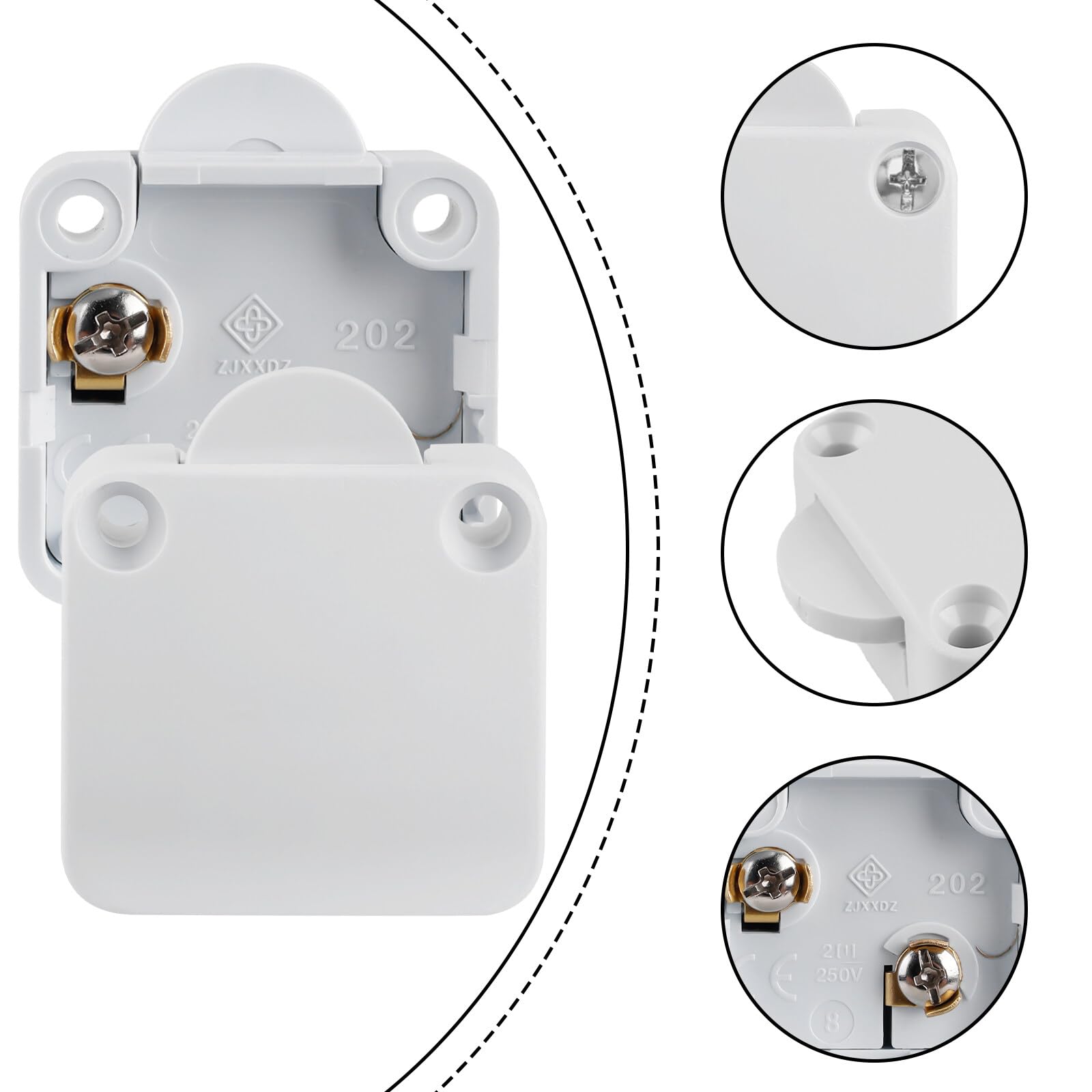 Interruttore a contatto per porta e armadio, 4 pezzi, 2 A, 250 V, interruttore per cucina, bianco