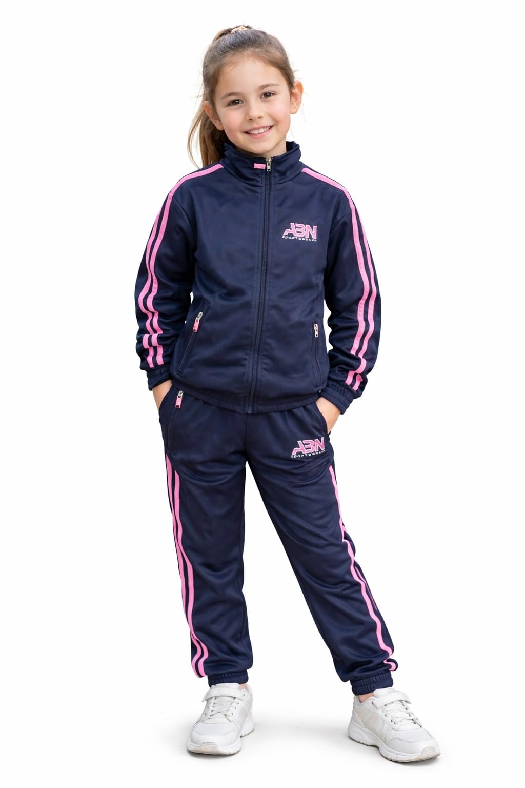 GX GARGIX Tuta Acetata Bambina – Completo Due Pezzi con Zip, Bande Rosa, Ideale per Scuola e Tempo Libero