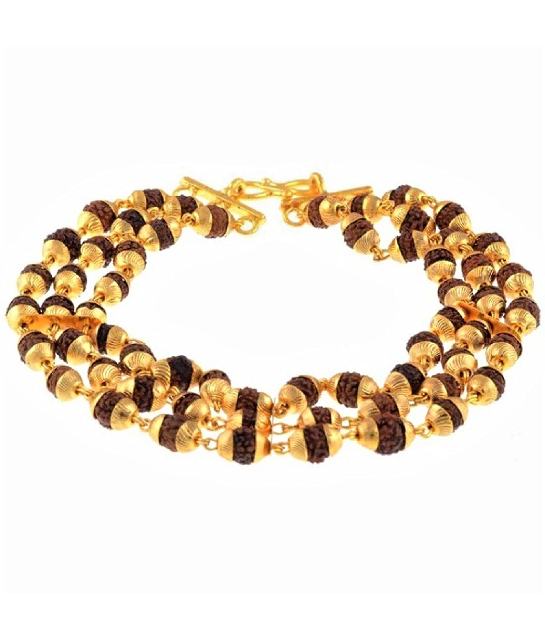 Minprice® Original Natural Rudraksha 2 Line and 3 Line Bracelet with Gold Plated Cap for Men and Boy (3 Line) (B09BNZQ32T) Amazon Price History, Amazon Price Tracker