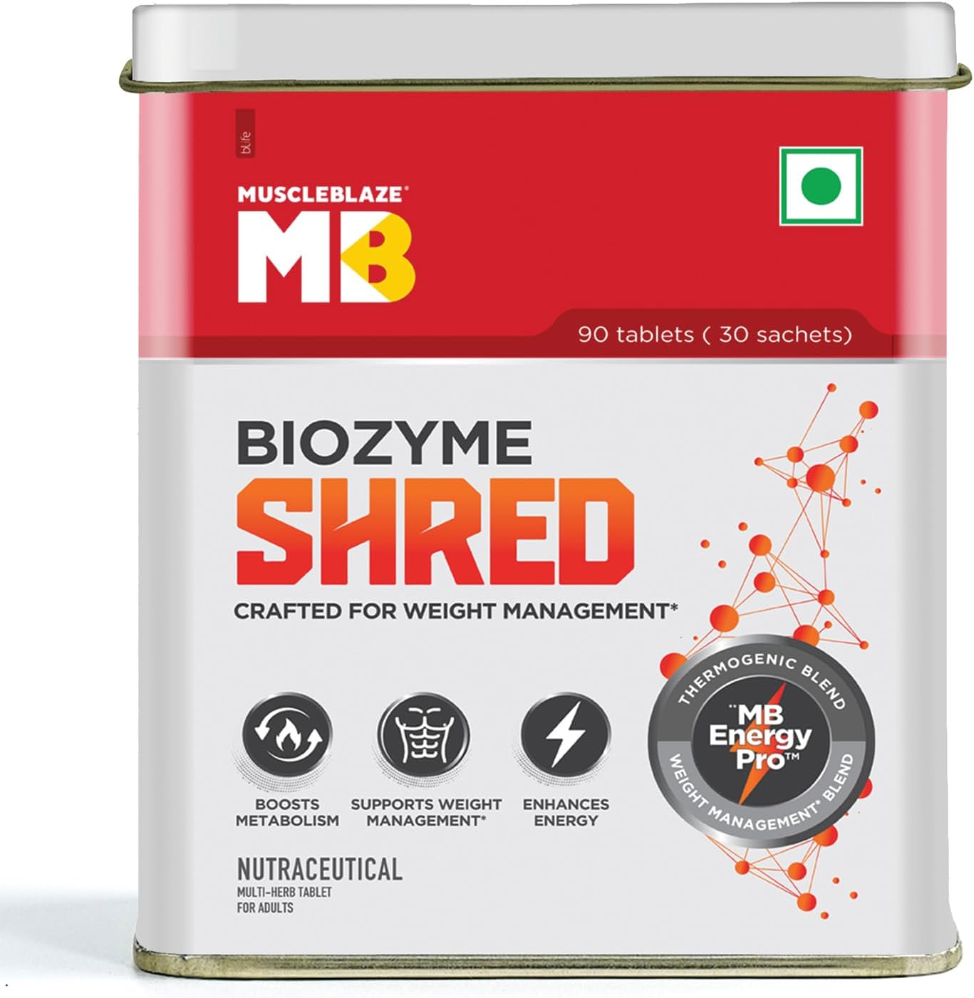 MuscleBlaze Biozyme Shred, 90 Tablets, with Thermogenic, Metabolism, Weight Management, Carbohydrate Blocker and Diuretic Blends & MB Energy Pro | Supports Weight Management & Boosts Metabolism