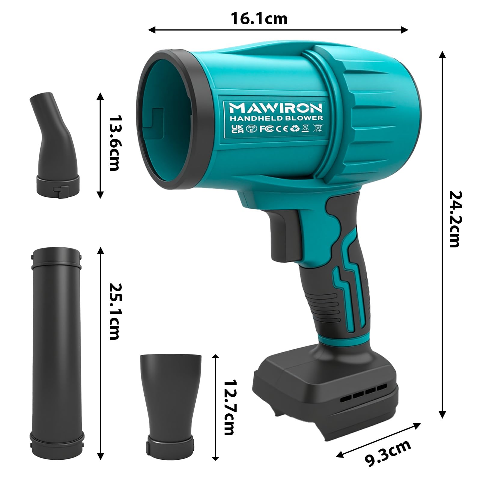 Soplador de Hojas inalámbrico con batería de 18 V 5,5 Ah y Cargador – Motor de Alta Velocidad hasta 32.000 RPM – Sistema de Control Variable de la Velocidad del Viento – Boquillas 3 en 1 para Hojas