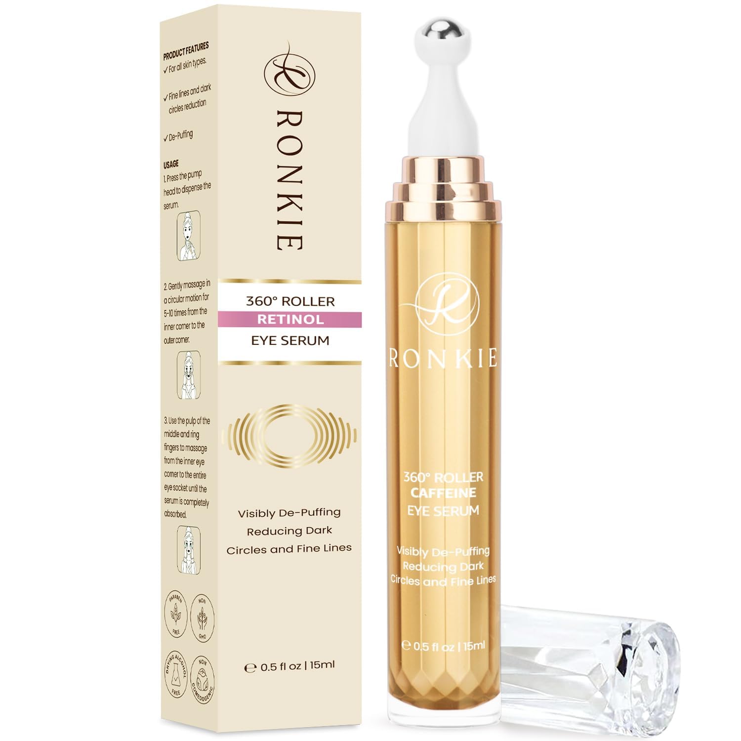 RONKIE Eye Cream for Dark Circles: Under Eye Cream with Caffeine Retinol - Reduces Under Eye Bags and Fine Lines Pink