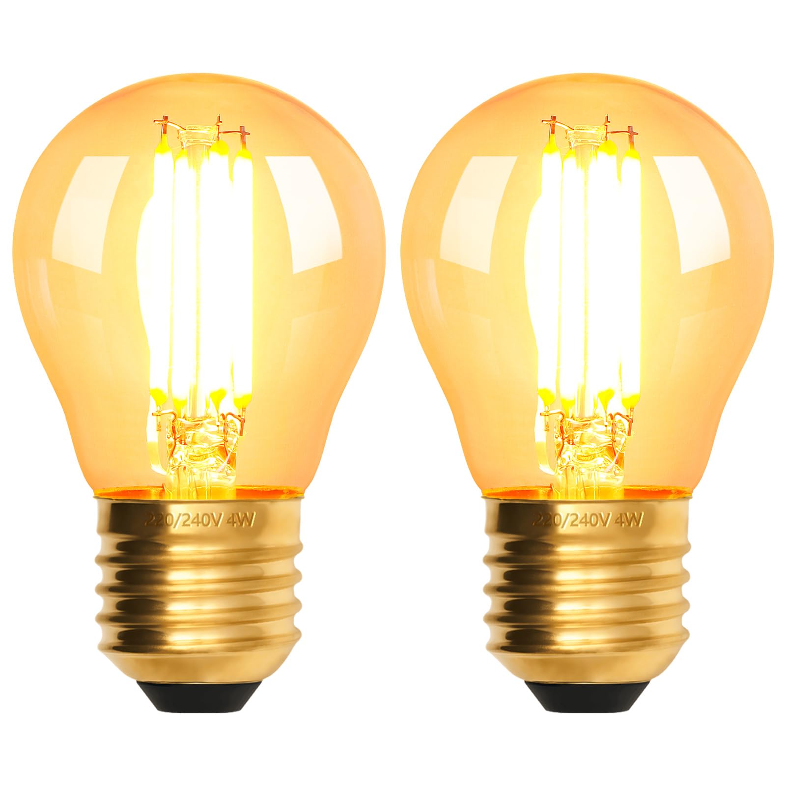 Terafeels 2 Pack E27 Vintage LED Light Bulbs, G45, 4W, 220-240V, 2200K Warm Amber Glow, Clear Glass, Edison Screw in Light Bulb for Lamp