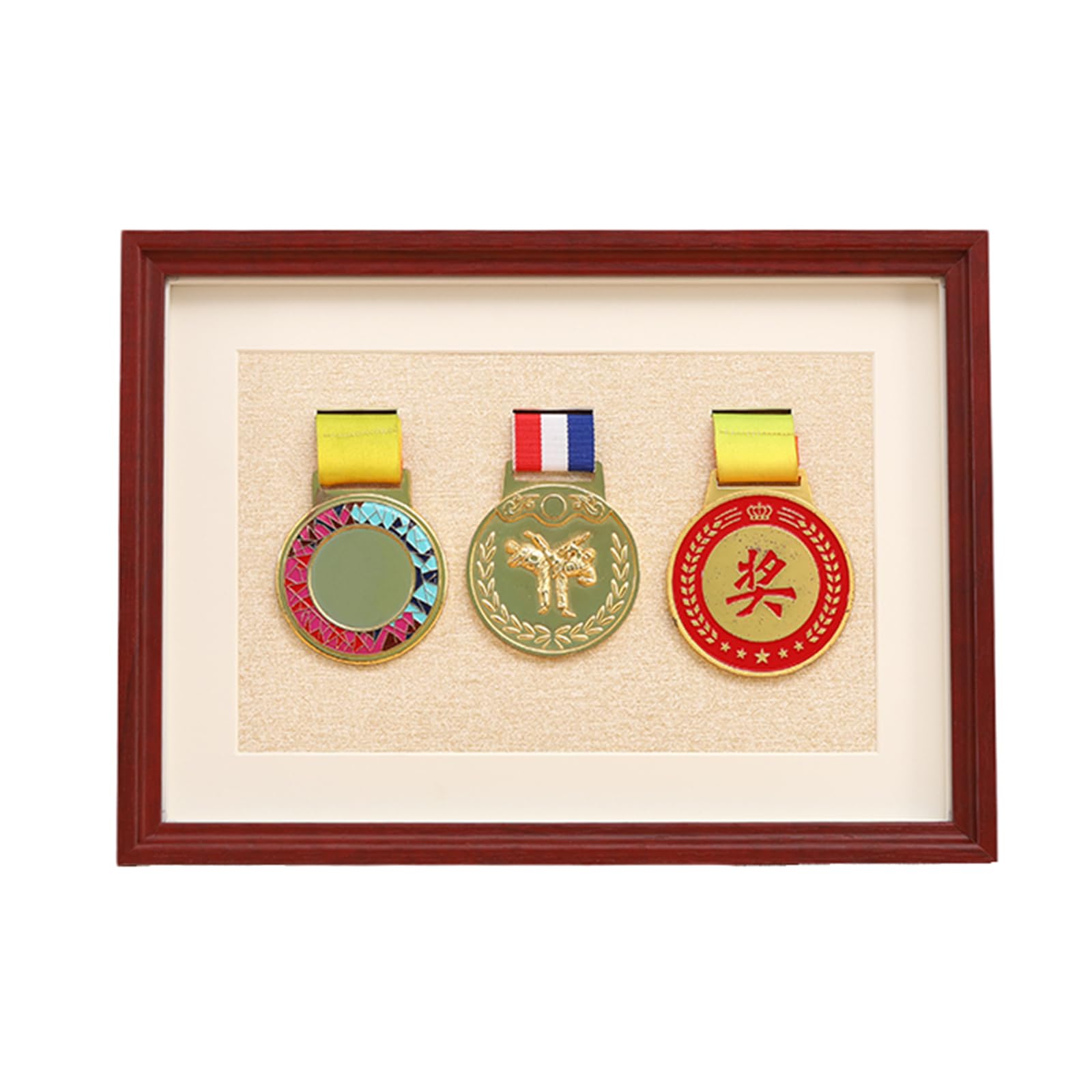 ETUELNOPT Medal Storage Box for Runners, Medal And Photo Display Cabinet Solid Wood Multicolor Multiple Sizes(Mahogany Color,A4 (3 medals))