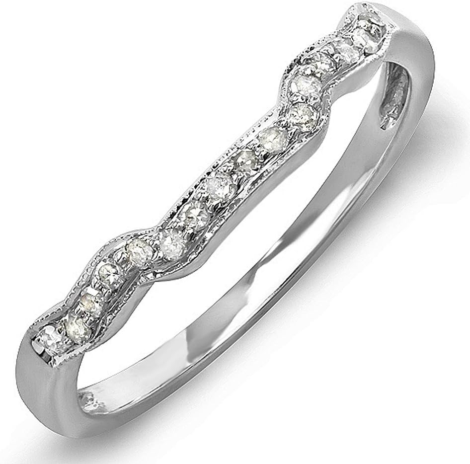 Dazzlingrock Collection 0.15 Ctw Round Natural Diamond Women Anniversary Wedding Ring Band Enhancer Guard, 14K White Real Solid Gold
