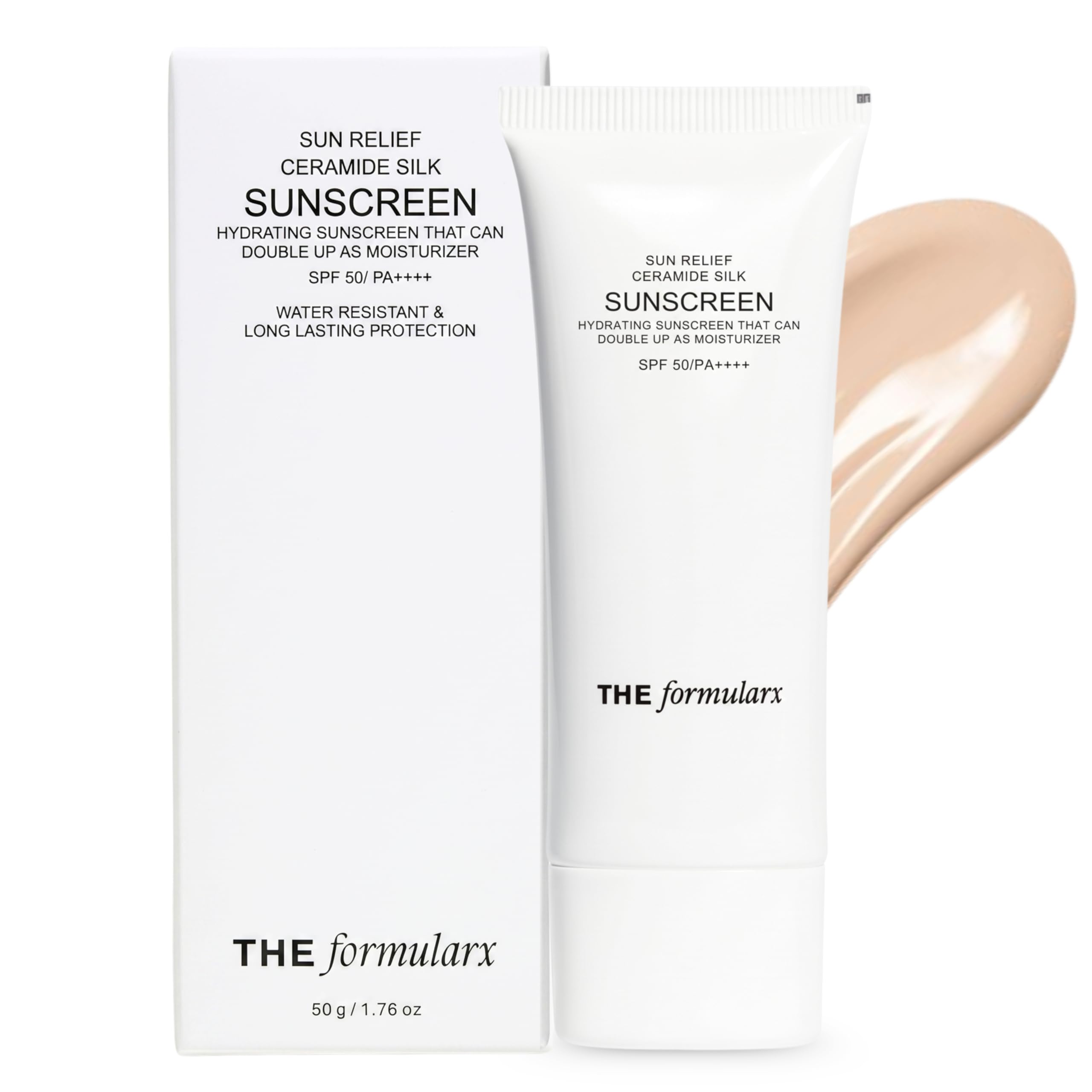 The Formularx Sun Relief Ceramide Sunscreen SPF 50 PA++++ | Broad Spectrum UV & Blue Light Protection | For Oily, Acne prone, Sensitive Skin | Brightening Barrier Care with Niacinamide, Hyaluronic acid, & Peptides | Lightweight, No White Cast | Water & Sweat Resistant | Men & Women | 50g