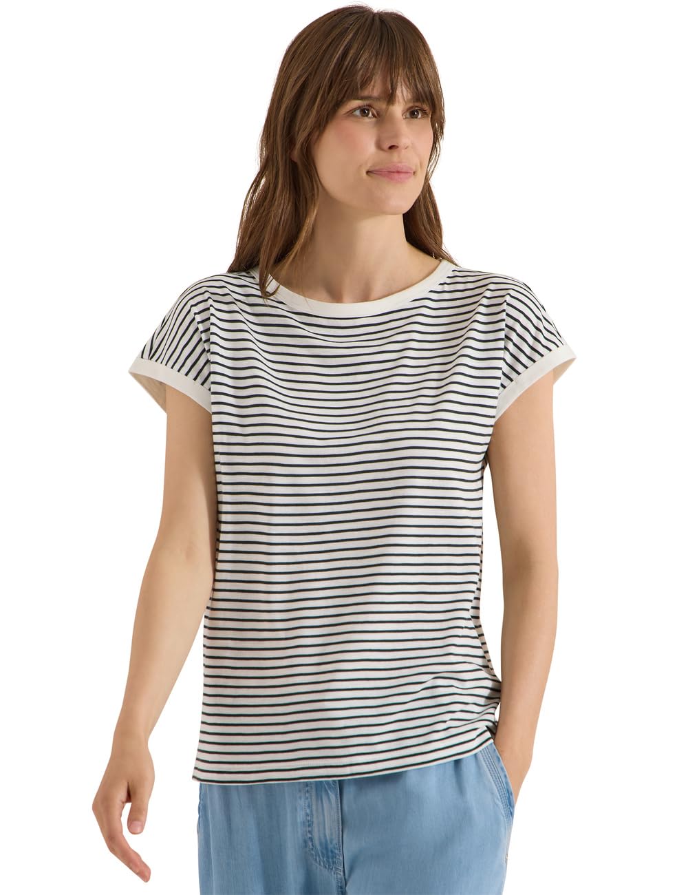 Cecil Women's 3230406 T-Shirt with Boat Neck and Stripes (Pack of 1), Palm Breeze Green, M