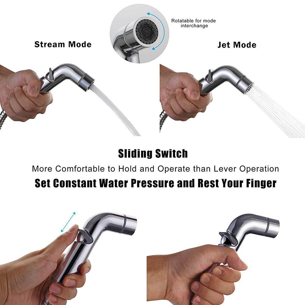 Doccetta Bidet per WC, cromata, a Doppia Funzione, da Parete o Portatile, con Getto d'Acqua Fredda per l'igiene Personale.
