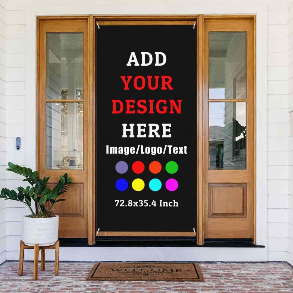 Custom Personalized Door Cover Banner Welcome Door Banner Add Your Own Photo Logo Text Personalized Vertical Banner for Business Parties Birthday