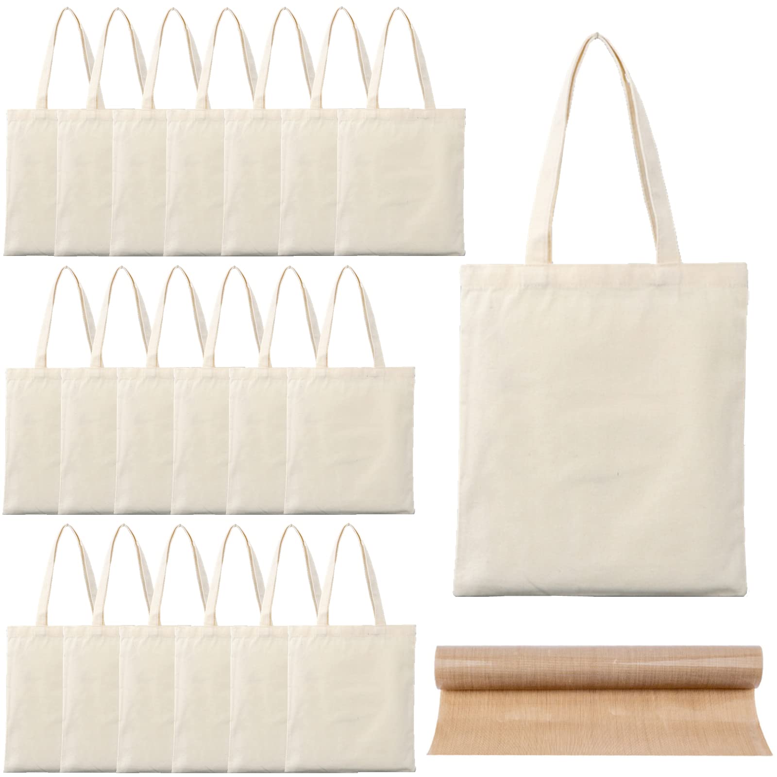 20 Pack Cotton Tote Bags, 15 x 16 in Blank Canvas Bags with PTFE