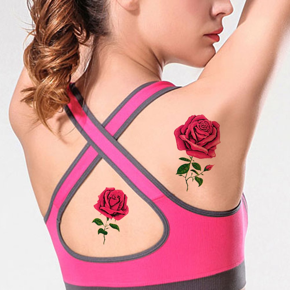 Red Rose Tattoo Fake Flower Body Art Temporary Tattoo Stickers 5 Sheets