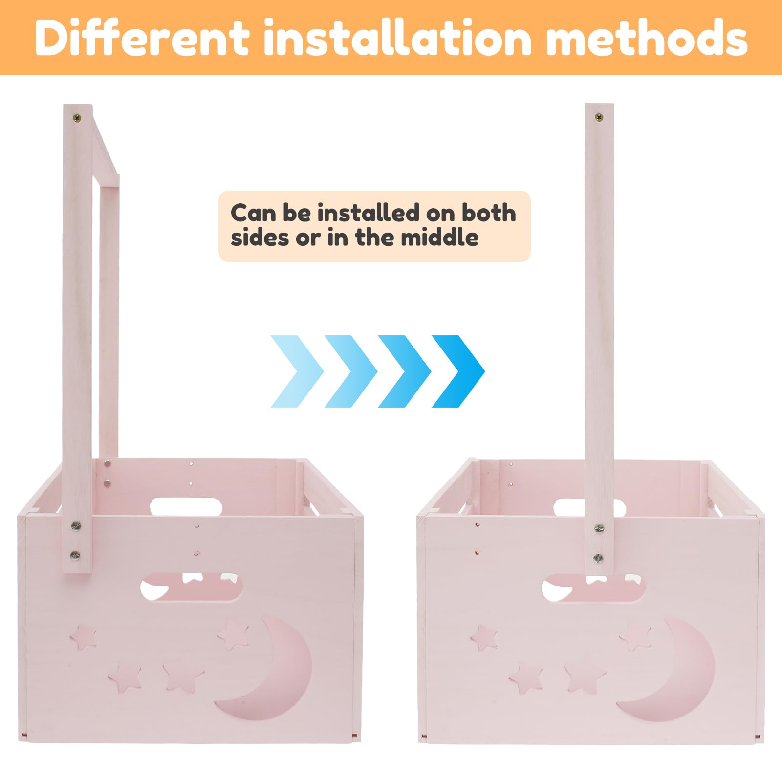 Wooden Baby Shower Crate Closet with Handle Large Capacity Baby Shower Basket Baby Clothes Rack Portable Newborn Baby Storage Crate Hamper Pregnancy Gifts for New Parents(Pink) - Image 4