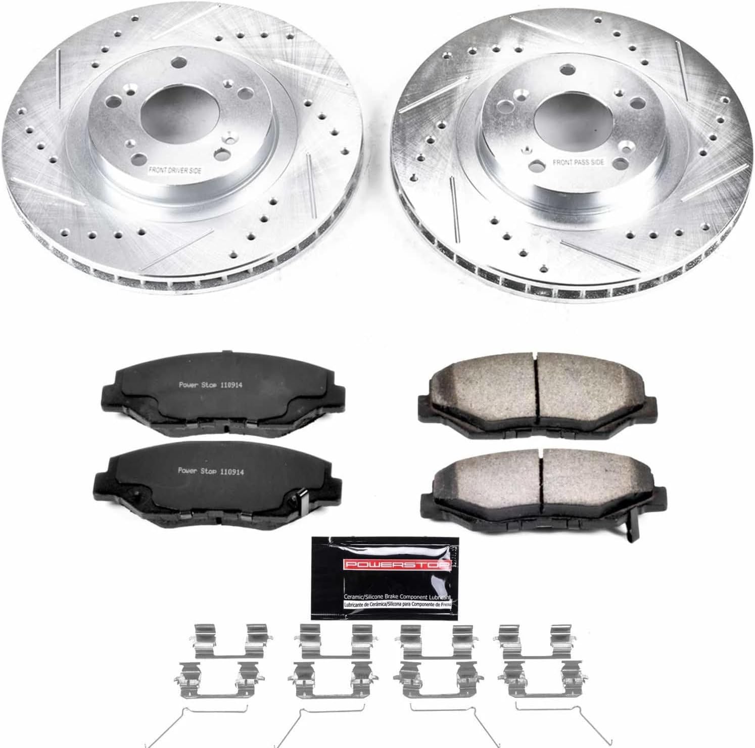 PowerStop Front Brake Kit For Acura ILX 2013-15 |Honda Civic 2012-15 |CR-V 2005-06 - Truck & Tow Carbon Fiber Ceramic Brake Pads + Drilled & Slotted Rotors Upgrade, K3055-36