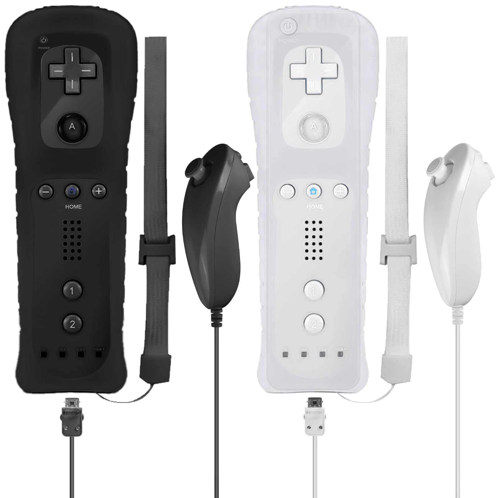 Leikurvo Pack de 2 manettes Wii Remote, manette Wii avec Nunchuk pour manette Wii Remote Plus, poignée de remplacement pour consoles Wii/Wii U (Blanc + Noir)