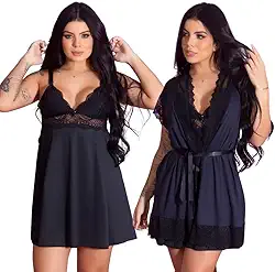 Kit Robe Roupão e Camisola Amamentação Pós-Parto com Renda, Moda Maternidade para Gestante, Prático e Confortável, Ideal para Mães que Amamentam e Saída de Maternidade