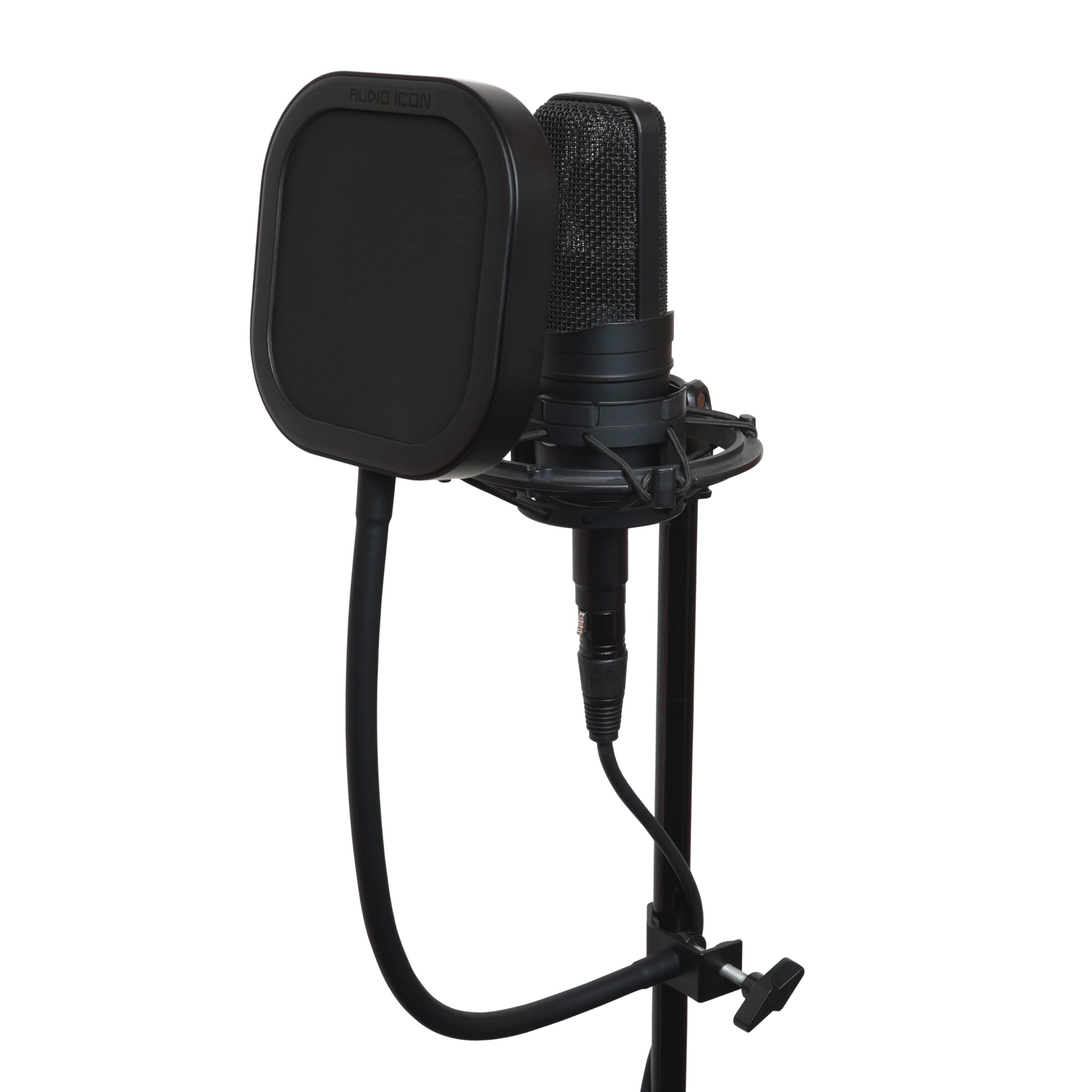 Flex Pro Replaceable Microphone Pop Shield Filter for Recording with Heavy Duty Flexible Goose Neck by Audio Icon (Black Nylon Pop Filter)