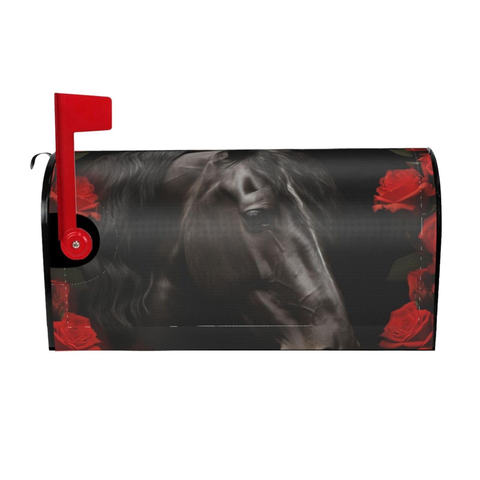 Black Horse Mailbox Covers Magnetic Wraps Post Letter Box Cover Garden Home Decor 25.5x21 in