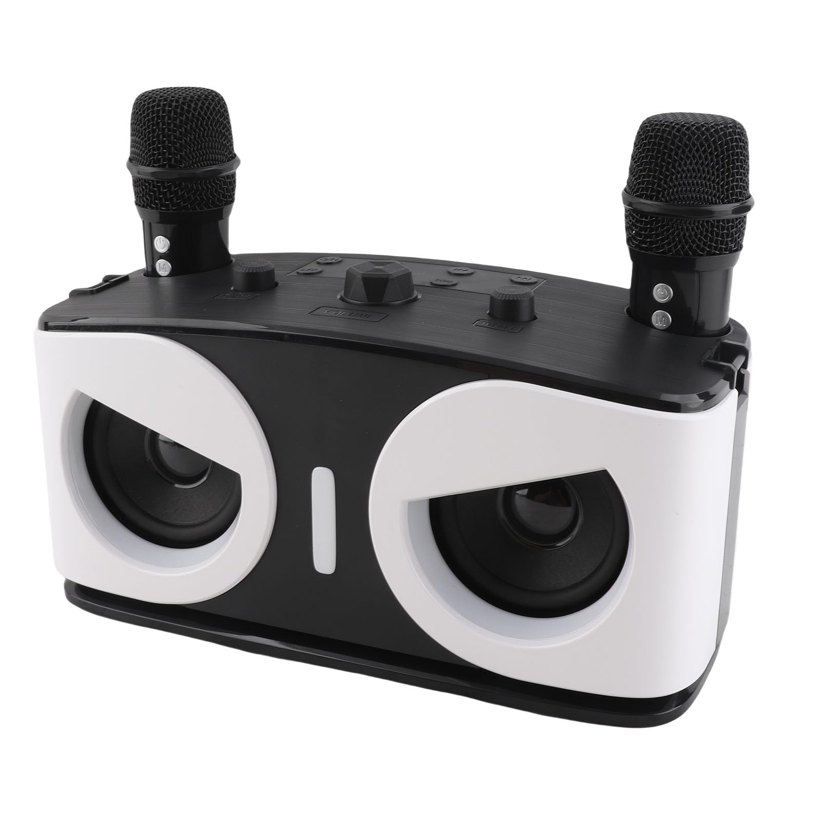 Máquina de Karaoke con 2 Micrófonos Inalámbricos, Altavoz Dual y Micrófono BT, Conjunto KTV con Efectos de Luz RGB para Fiestas en Casa Al Aire Libre (Blanca)