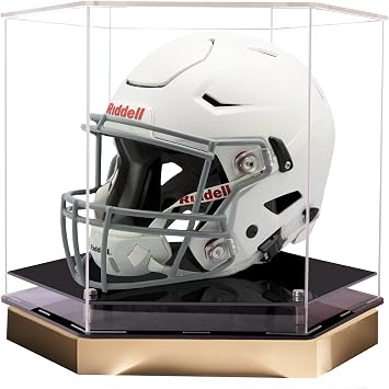 Football Helmet Display case Full Size,Baseball Helmet Display Case,Self-Assembly Acrylic Helmet Display Case with Black Protection Holder Base,UV Protection Clear Sports Memorabilia Showcase