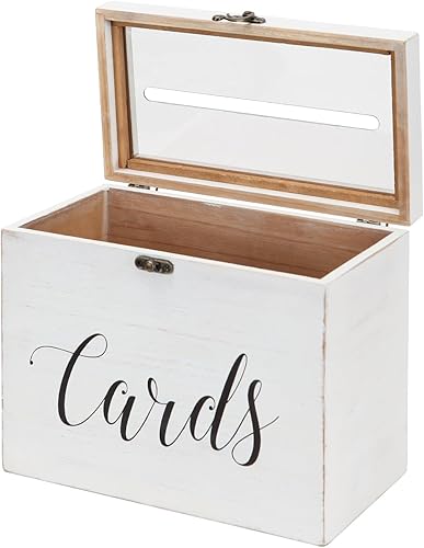 Miniatura 6 de NIKKY HOME Caja de tarjeta de regalo de boda, cajas de madera para tarjetas de boda para recepción con ranura de acabado envejecido, caja de tarjeta