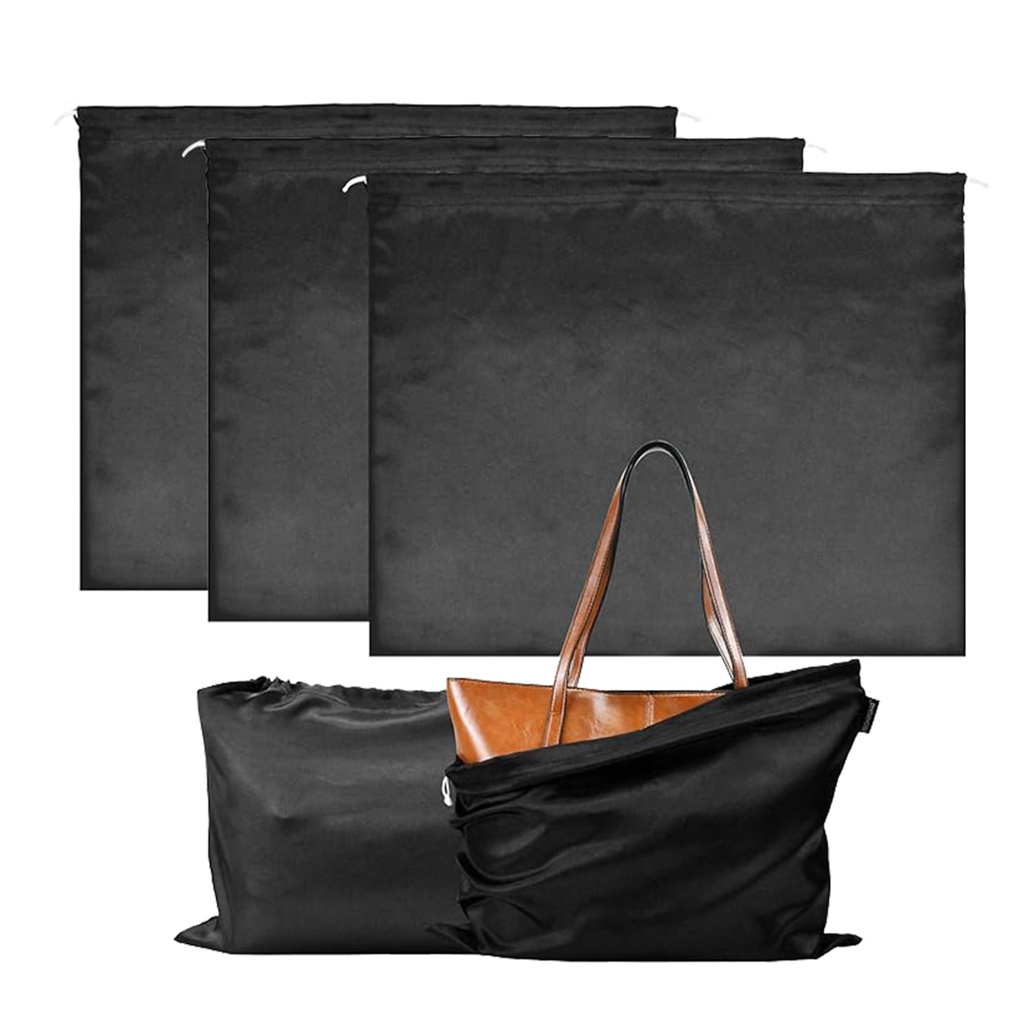 encasify handbag dust covers – pack of 3 drawstring bags for purses and accessories (black, 23.6 × 19.6 in)