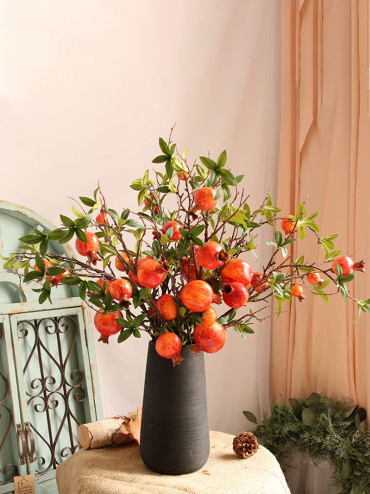Firlar Set of 2 Artificial Plants Pomegranate Flower Stem, 37.4in Artificial Pomegranate Branches Artificial Fruit Pomegranate Long Stem Fruit Bouquet for Home Wedding Party Window Photography Props