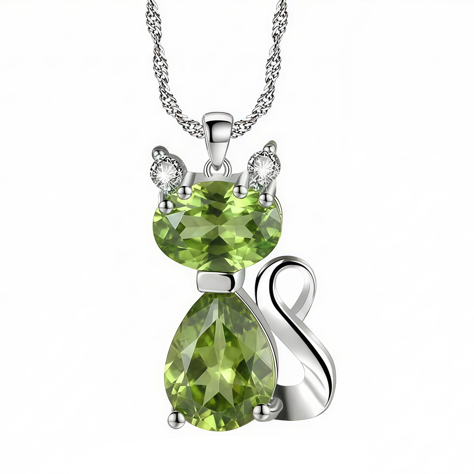 LULUQIFA Tiny Cute Cat Necklaces for Teenage Girl,Dainty Women Cubic Zirconia Pendant,Silver Kitty Charm Collarbone Necklace Trendy Jewelry for Mother Wife Daughter Anniversary Birthday Gifts