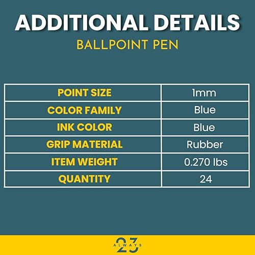 Miniatura 5 de Always23 Bolígrafos de punta redonda, agarre cómodo, agarre cómodo y escritura suave, tinta azul, 0.039 in, paquete de 24