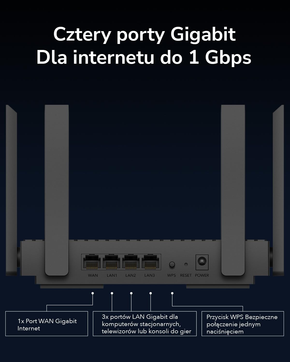 Cudy WR3000 AX3000 router WLAN Wi-Fi 6 dwupasmowy Mesh DualBand 5 GHz czarny
