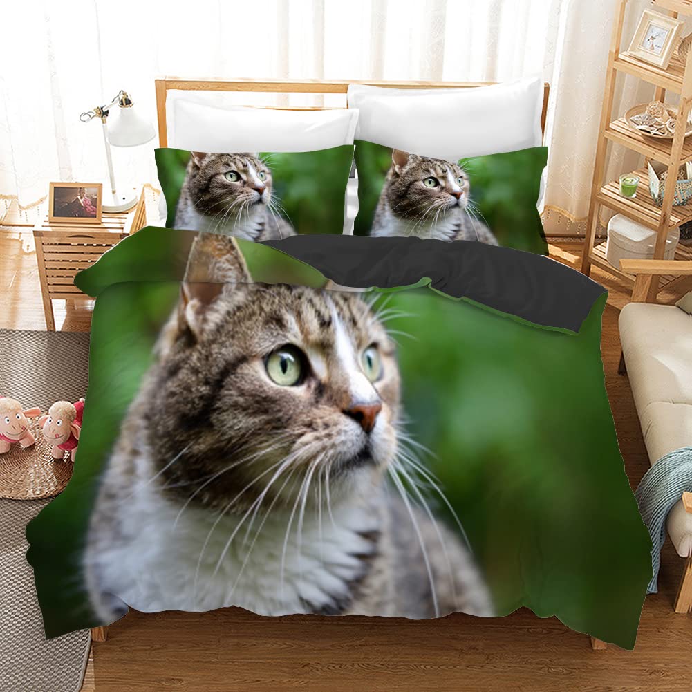 Housse de couette 140x200 chat vert avec fermeture éclair pratique et microfibre 110g