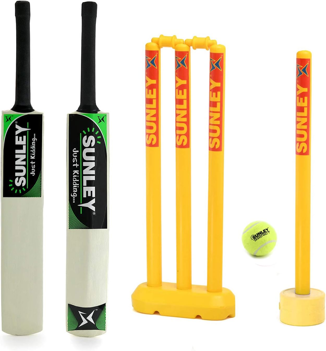 SUNLEYJust Kidding Popular Willow Cricket Bat with 1 Pc Tennis Ball & 2 Wicket Set for Kids (Size 3, Age 6-8 Years Old Kids)