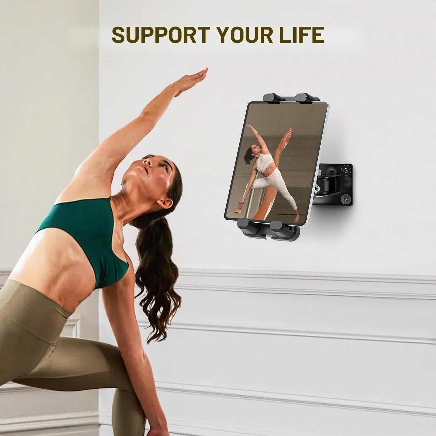 Tendak Support Mural pour Tablette, Support Mural Aluminium pour iPad, avec Base rotative à 360° réglable et Pliable pour iPad Pro Air, Tous Les téléphones et tablettes de 4,7 à 13.5"