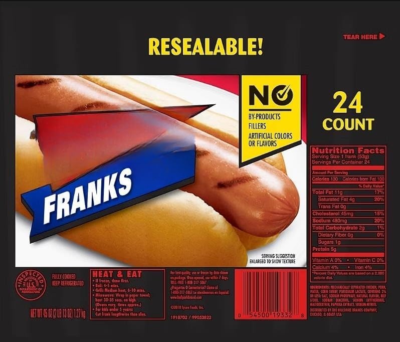 Classic Hot Dogs are made with no artificial flavors, colors, fillers, or by-products. Each pack includes 24 hot dogs. So fire up the grill, invite over family and friends 24 ct [ 45 oz, 2.8 lb ]