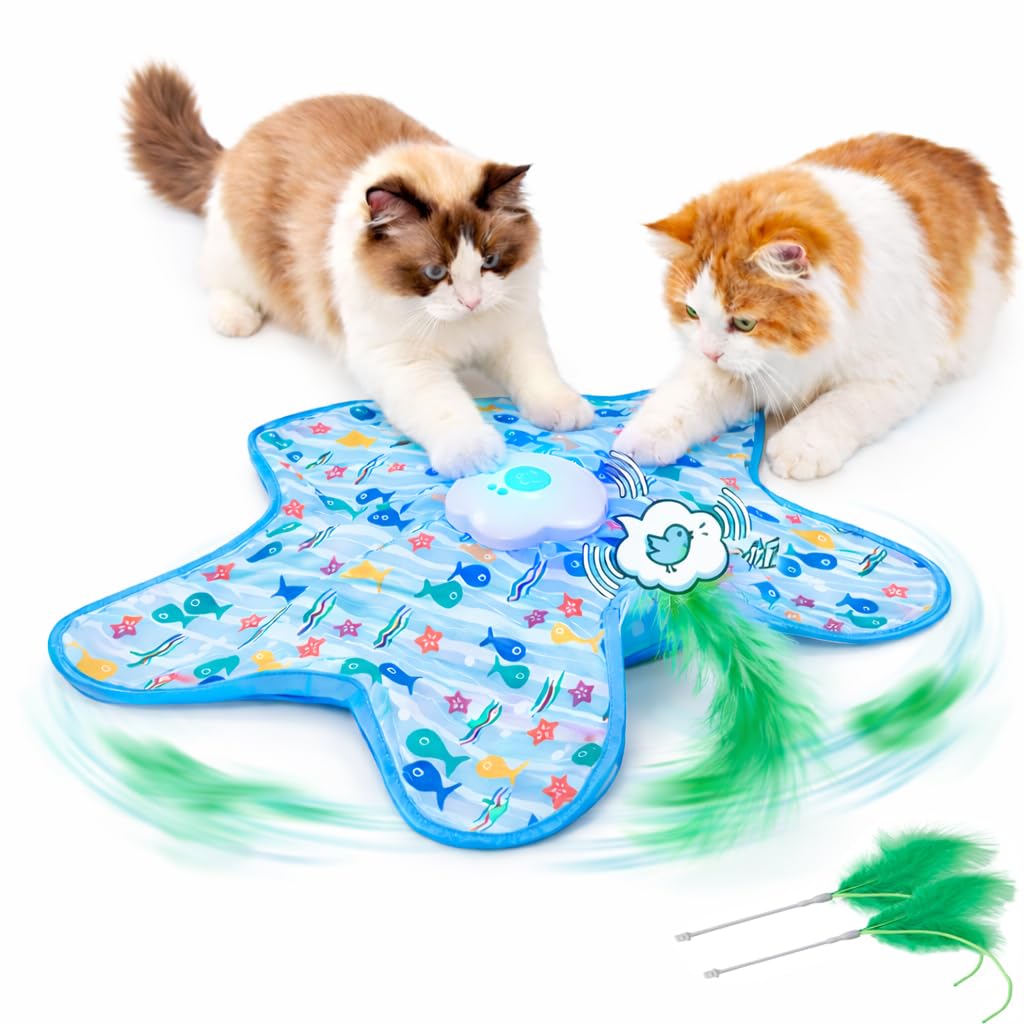 Juguetes interactivos giratorios para gatos con chirriador para jugar interactivo, alivio de la ansiedad, aburrimiento, recargable, movimiento automático, plumas ocultas, juguetes activados por tacto