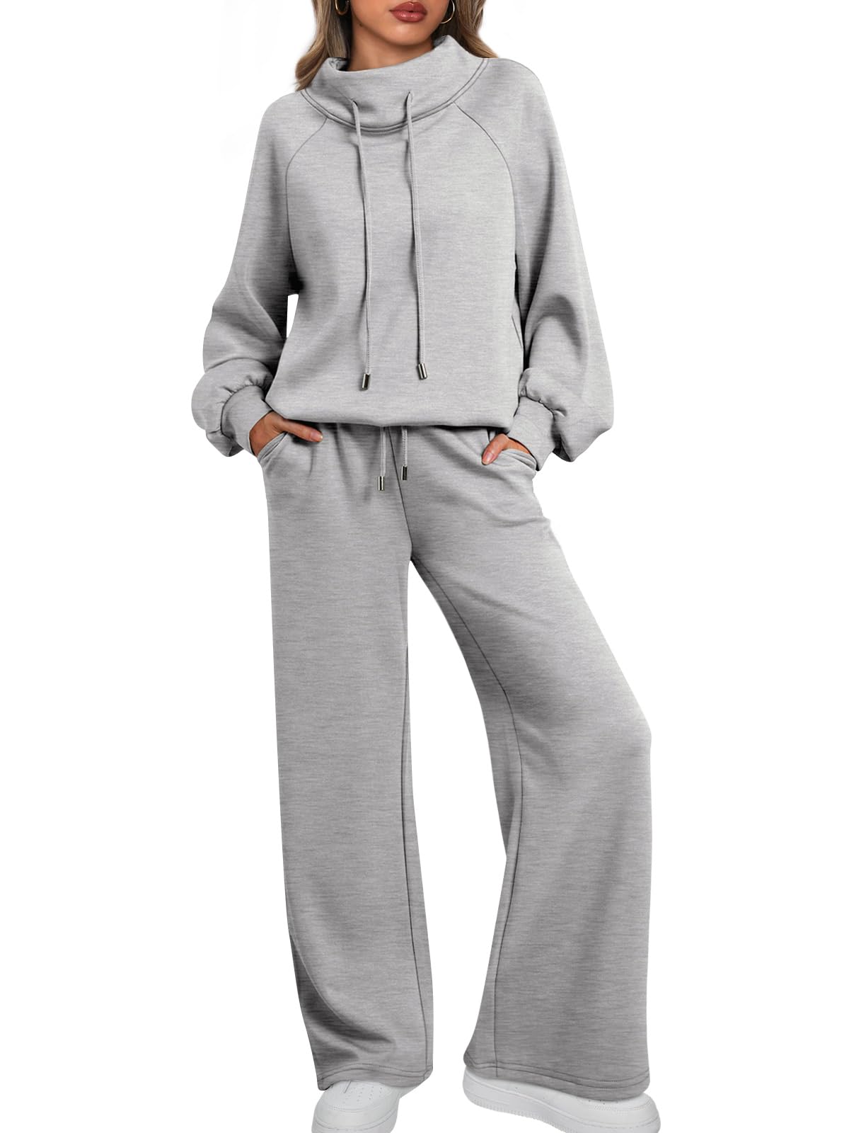 AUTOMET Lounge Sets for Women Sweatsuits 2 Piece Outfits 2025 Fall Drawstring Sweatshirt Wide Leg Sweatpants Tracksuit