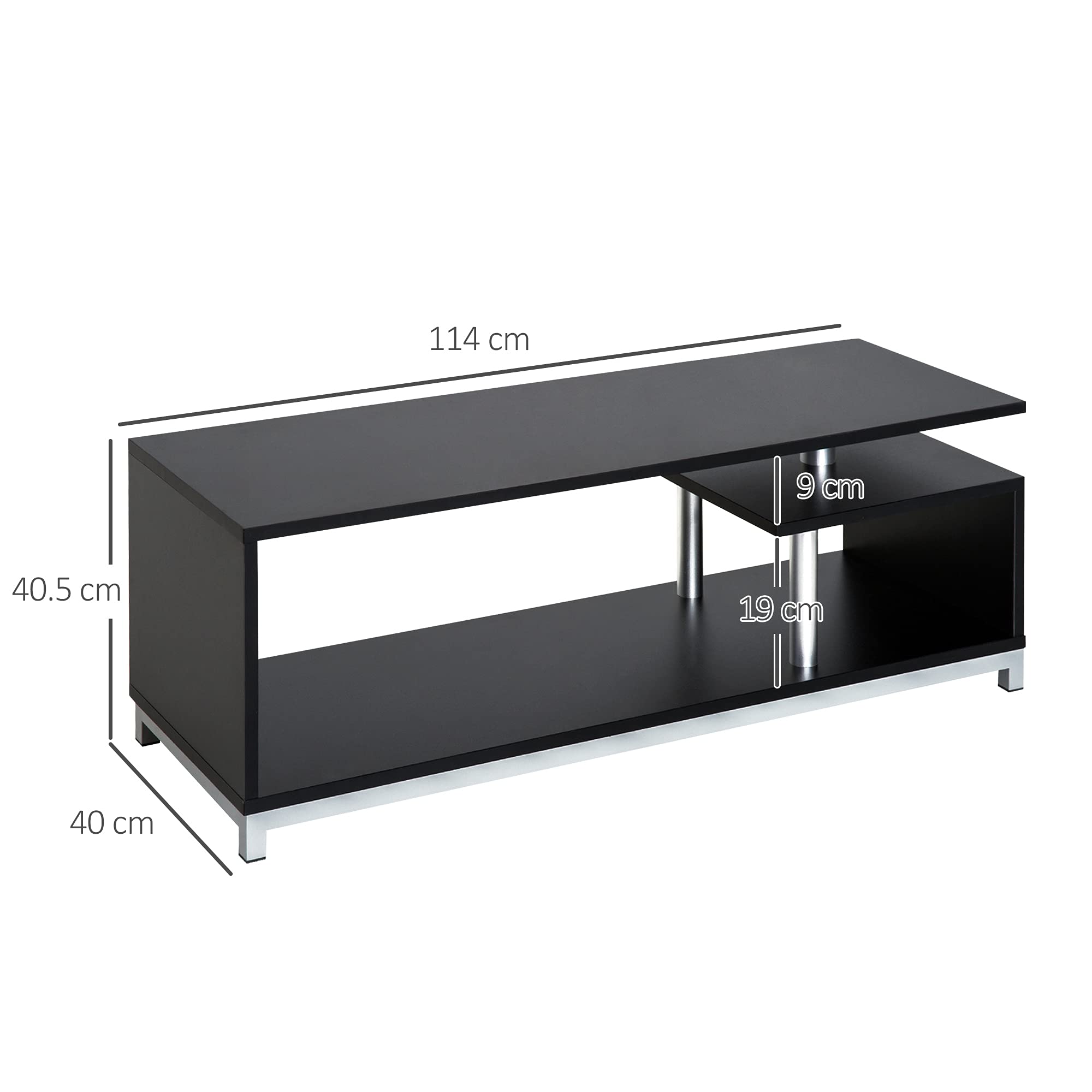 HOMCOM Mobile TV Moderno con Ripiano in Legno, Mobiletto Tavolino Basso da Salotto 114x40x40.5cm, Nero