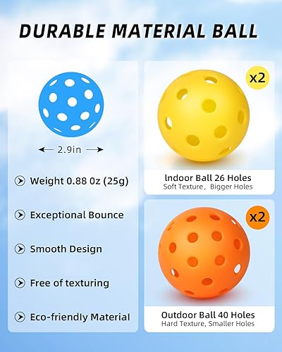 Miniatura 5 de Juego de 2 o 4 palas de pickleball aprobadas por USAPA con 4 bolas de pickleball y bolsa de transporte de pickleball, raquetas de fibra de vidrio,