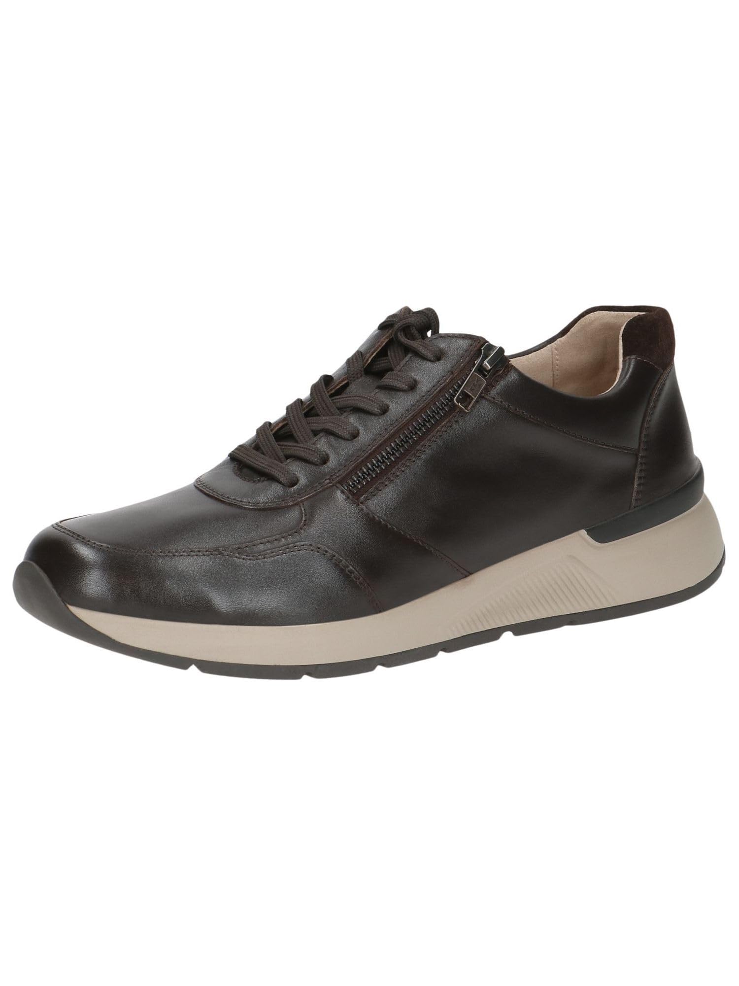 CAPRICE Men's Flat Leather Sneakers with Zipper, Brown (Dk Brown Comb), 8 UK