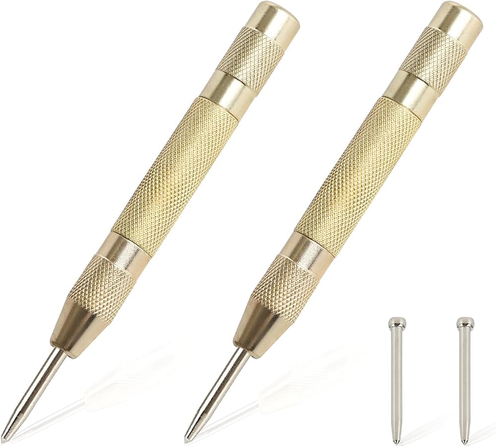 자동 센터 펀치 2개, 12.7cm(5인치) 스프링 장착 센터 펀치, 튼튼한 스틸 조절 가능한 센터 마커 펀치 도구, 금속, 플라스틱, 목재, 유리용 추가 교체 팁 2개 포함 YUIOASE — 사진 1