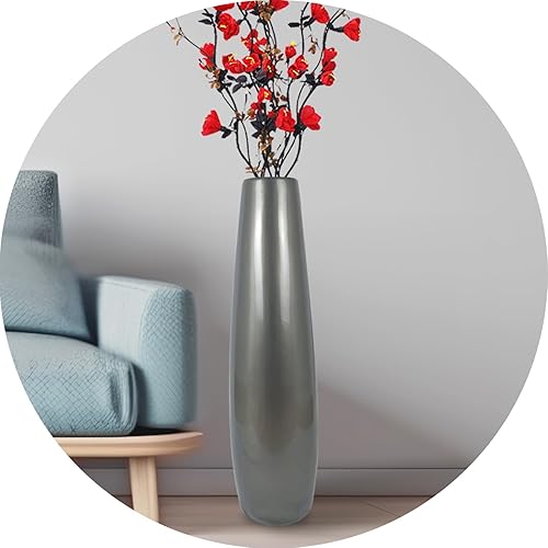 Florero de cerámica plateado de 24 pulgadas de alto, jarrones grandes y modernos para decoración de sala de estar, jarrón de mimbre grande para