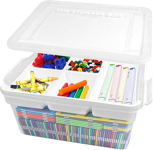 Caja de almacenamiento de plástico de 17 cuartos de galón con bandeja extraíble, caja de almacenamiento portátil con tapas, organizadores de